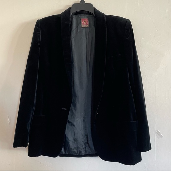 Vintage 80s Blazer Anne Klein Black Velvet S/M Single Breasted - Picture 7 of 9